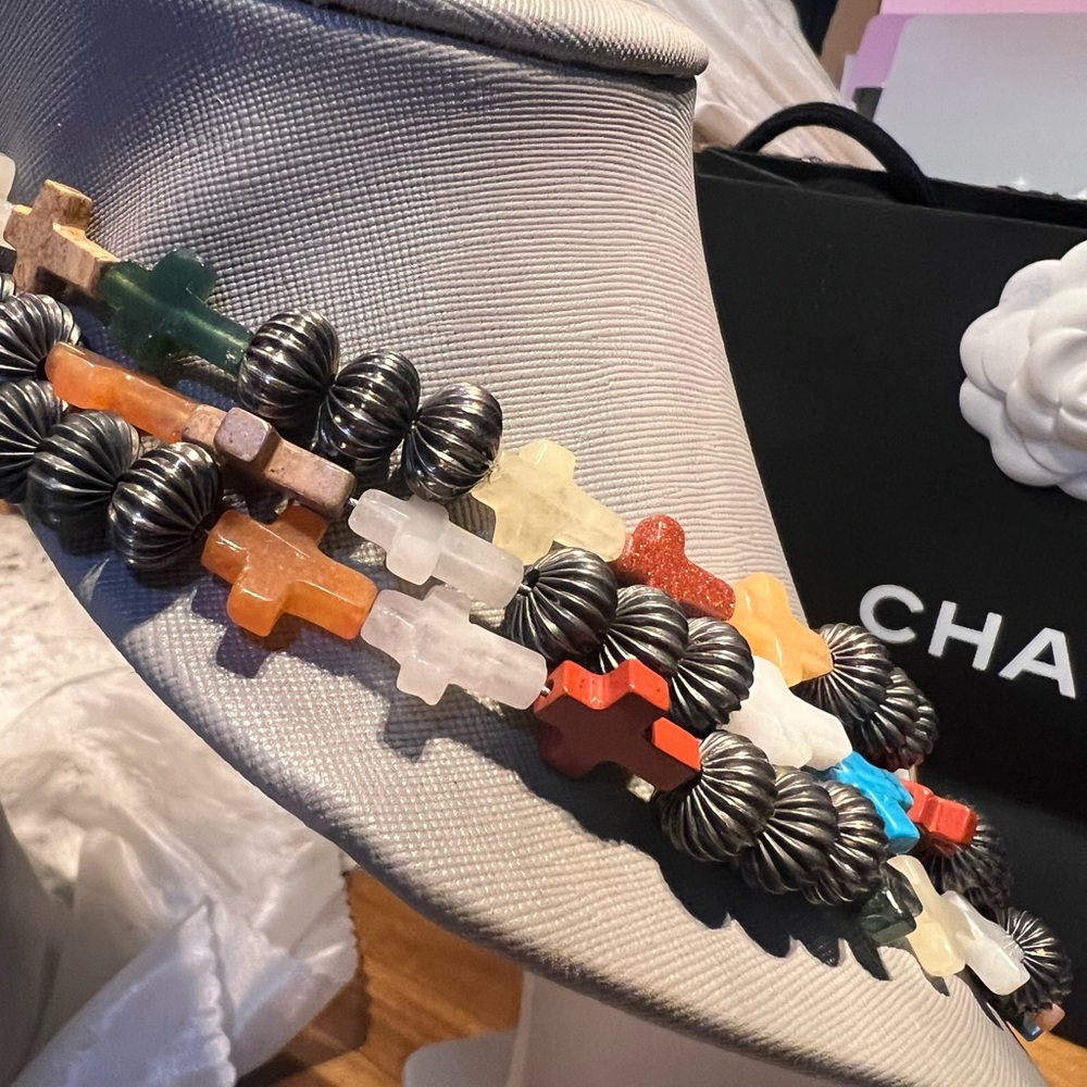 Native American Multi Gemstone Silvertone Beaded … - image 7